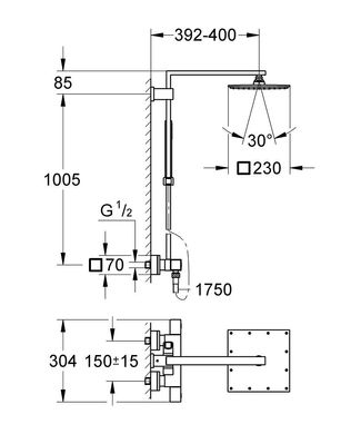 51 750 грн ///  /// Бренд: Grohe
Душова система із термостатом для настінного монтажу